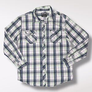 Skully Plaid Western Snap Button Shirt Cotton Large